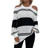 Women's Sweaters Sweater Woman 2023 Autumn/winter Halter Off Shoulder Sexy Knit Striped Lantern Sleeve Women Drop MMYG2317