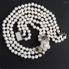 Chains 3 Strands 8-9MM Round White Pearl CZ Connector Necklace