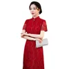 Vêtements ethniques Rétro Plus Taille Robe de soirée chinoise pour femmes Dentelle Midi Elegent Cheongsam Été Amélioré Qipao Manches courtes Robes