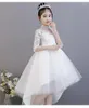 Girl Dresses Elegant White Tulle Princess Flower Dress Bead Lace Wedding Christening Gown Party First Communion