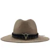 Chapeau de paille d'été pour hommes femmes chapeau de plage de soleil hommes Jazz Panama chapeaux Fedora casquette de Protection solaire à large bord avec ceinture en cuir 210616216h