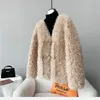 Womens Fur Faux Feminino Meninas Shearling Shearling Quente VNeck Casacos Senhora Mulheres Cordeiro Lã Curto Engrossar Sobretudo Top JT3360 230922