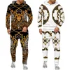 Herrspårsugnar High End Luxury Golden Pattern Mens Hoodie/Pants/Set Fashion 3D Print Par Sportwear Casual Hipster Personality Clothing Suit 230922