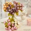 Christmas Decorations Autumn Rose Decoration Heads Dried Charred Mini Silk Roses Bouquet Christmas New Year Home Decor Artificial Flower R230922