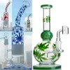 Beaker bong dab rig glass water pipe Leaf stickers 14mm joint pipes with bowl for smoking 8inch