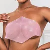 Damen Tanks Frauen Sommer Sexy Neckholder Sparkly Diamonds Mesh Tänzerin Kostüm Performance Sheer Party Nachtclub Abend Strand Camis Weste Rosa