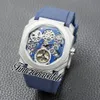 Nouveau 42mm Octo Finissimo Tourbillon 103188 Boîtier en acier titane Cadran squelette bleu Montre automatique pour homme Bracelet en cuir bleu Montres TWBV Timezonewatch Z04b