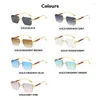 Sunglasses Fashion Rectangle Rimless Women Square Vintage Eyeglasses Luxury Design Retro Wooden Frame Gradient Sun Glasses UV400