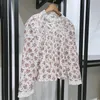 Женские блузки 2023, осень и зима, ретро, элегантный цветочный воротник-стойка, свободная рубашка на пуговицах сзади, женская