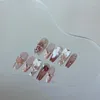 Kunstnagels Handgemaakte pers op roze ballerina Zirkoon Glanzende volledige dekking Draagbare lange kunstmatige handgemaakte nep-decoratietips