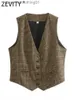 Women's Vests Zevity New Women Vintage V Neck Houndstooth Print Breasted Slim Short Vest Jacket Ladies Sleeveless Casual WaistCoat Tops CT3053 L230922