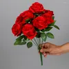 Dekorativa blommor Rose Flower Artificial Bouquet Silk Red Home Party Bridal Wedding Decor