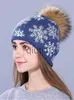 Beanie/Skull Caps Natural Mink Pom Poms Wool Rabbit Päls stickad hatt Jul Snow Skallies Winter Hat For Women Girls Hat Feminino X0922