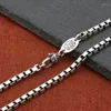 Chaînes 4mm Largeur Véritable Argent Vintage Boîte Carrée Boucle Anneaux Chaîne Collier Homme Femme S925 Sterling Classique Vajra Colliers