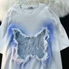 Damen T-Shirts Y2K Street Edge Butterfly Patch Kurzarm T-Shirt Modemarke Sommerhälfte