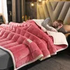 Blankets Thick Imitation Lamb Wool Blanket Winter Double-sided Three-layer Quilted Blanket Skin-friendly Cozy Warm Bed Cover Blanket HKD230922