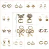 Einfache 18K vergoldet 925 Silber Luxus Marke Designer Doppel Buchstaben G Stud Geometrische Berühmte Frauen Kristall Strass Perle Ear271s