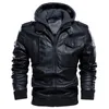 Veste de moto en similicuir pour hommes hommes vestes PU décontractées homme hiver épais chaud Vintage col à capuche Club Bomber manteaux chaqueta 230922