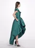 パーティードレスグリーンハイローファッションイブニングキャップスリーブ見事な女性フォーマルガウンZE124