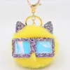 Keychains Fluffy Fur Ball Key Chain Glasses Plush Pom Keychain Pendant Women Car Bag Ring Year Gift Wholesale