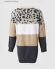 Basic Casual Dresses Women Chic Leopard Patchwork Pattern V Neck Long Sleeves Spring Autumn Knitting Dress Tops T230922