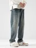 Jeans para hombres High Street Washed Old Men Otoño Invierno Multi-Bolsillo Flojo Recto Cremallera Pantalones Casual Plus Tamaño Pantalones largos