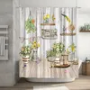 Shower Curtains Flower Lavender Shower Curtain Vintage Antique Wood Bathroom Curtain Sunflower Flower Bathroom Polyester Waterproof Trim Hooks 230922