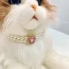 Dog Collars Leashes 2 Rows Cat Pearls Necklace Bling Diamond Decor Pet Collar Puppy Kitten Jewelry Accessories 230921