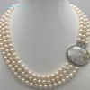 Véritable collier de perles d'eau douce 3 rangées 7-8MM fermoir camée 219I