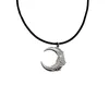 Pendant Necklaces Vintage Stainless Steel Celestial Moon Couples Necklace Delicate Rose Floral Engraved Neck Jewelry Gift Black Rope Chain