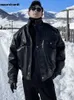 Hommes en cuir Faux Mauroicardi automne hiver imperméable coupe-vent surdimensionné épaissi chaud noir veste hommes Zip Up décontracté Cool mode 230922