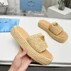 Summer Woven Flats Brand Fashion Female Round Toe Comfort Beach Holiday Slippers New Designer Open Toe Cross Strap Lazy Sandals Outdoor Vacation Shoes