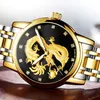Relogio masculino GUANQIN Мужские часы Лучший бренд класса люкс Светящиеся часы Золотая скульптура дракона Кварцевые наручные часы из нержавеющей стали2214