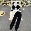 Women's Two Piece Pants SINGREINY Autumn Women Knitted Suits Color Block Design Loose Pullover Drawstring Long Pencil Casual Sports Sets