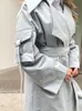 Kadınlar 2023 Bahar Sonbahar Tasarımcısı Kore Windbreaker Maxi Uzun Trençkot Pamuk Dış Giyim 230922