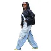 Damen-Jeans, modisch, gewaschen, abgenutzt, Cargo-Damen-Baumwolle, Vintage, lässige Denim-Hosen, High Street Y2k-Hose mit Taschen