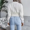 Pulls pour femmes Crop Cable Knit Pull blanc à manches longues Col rond Pull Femmes Jumper Soft Girls Automne Hiver Épais Chaud Tricots 230921