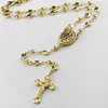 Sweet Style 5 mm Women&Girls'Gift Gold Rosary Necklace Stainless Steel Religous Jusus Cross Beads Hearts Crucifix218K