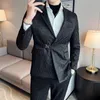 Trajes para hombre 2023 Blazer con estampado negro para hombre ocio chaqueta de traje delgada de un solo botón traje de fiesta de boda traje de escenario Homme S-5XL