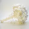 Flores decorativas O-X723 atacado mais vendido buquê de cristal flor casamento nupcial branco creme fita de cetim