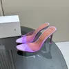 Amina muaddi Alexa Glass Slipper Stiletto Talons hauts sandales mules PVC femmes de luxe transparent Designer bout ouvert Slip sur chaussures de soirée chaussures d'usine