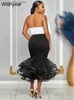 Grundläggande avslappnade klänningar år elegant stor båge organza sjöjungfru prom vita toppar och midi klänning set för kvinnor kväll födelsedag cocktail party outfits t230922