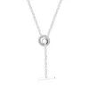 Kedjor Pave Circle Logo T-Bar Heart Necklace Pendant passar för pärlor Charms DIY-kedja Fashion Female Sterling Silver Jewelry