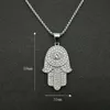 Hip Hop Iced Out Hamsa Hand Van Fatima Turkse Oog Hanger Ketting Goud Kleur Rvs Ketting Voor Mannen sieraden Drop Necklaces271g