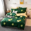 Ensembles de literie 2023 Quatre pièces Simple Coton Double Ménage Drap de lit Housse de couette Épaississement Ponçage Dortoir Vert Durian