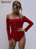 Kobiety Jumpsuits Rompers Fashion Boat Secion Bodysuit Kobiety Summer Spring Red Red Long Rleeve kombinezon 230922