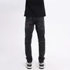 Men's Jeans Street Fashion Men Retro Black Gray Elastic Slim Fit Spliced Biker Zipper Designer Patched Hip Hop Pants Hombre