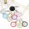 Multicolor Mini Round Case Nurse Pocket Watch Women Lady Girl Quartz Pendant Watches Arabiskt nummer Lysande Dial Keychain Clock279V