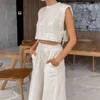 Kvinnors tvåbitar byxor Kvinnor Tank Top Loose Summer Wide Leg Set 2 axelkuddar Fashion Casual Cotton Linen Vacation Trousers Suit