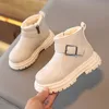 Turnschuhe 2023 Herbst Winter Plüsch Warme Schnee Stiefel für Kleinkind Mädchen Mode Leder Knöchel Baby Jungen Chelsea 230922